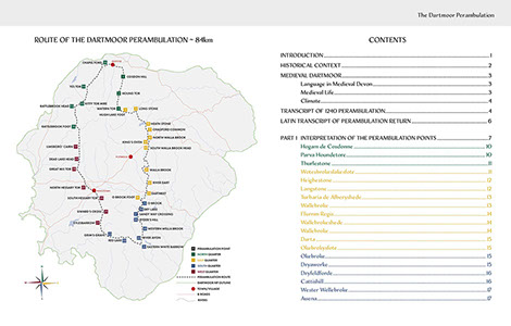 Contents page from 1240 Perambulation of Dartmoor book