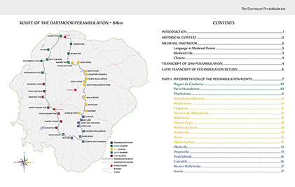 Contents page from 1240 Perambulation of Dartmoor book